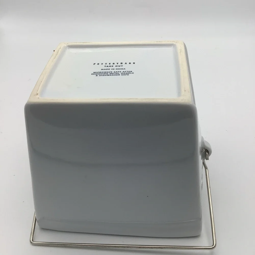 Pottery Barn Ceramic Chinese Take Out Box with Metal Handle